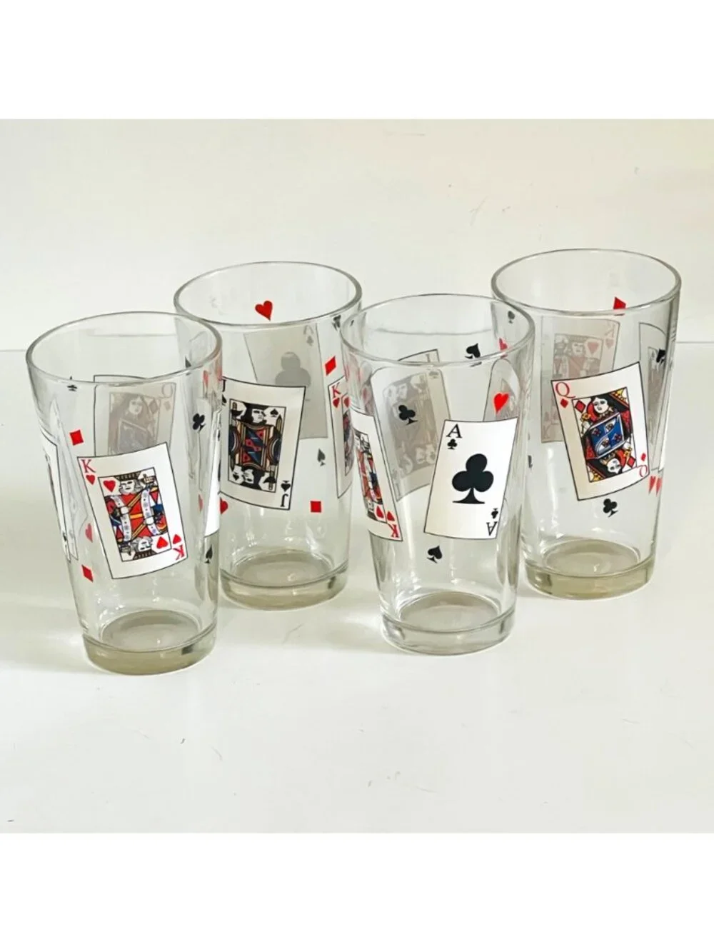 Vintage 1970s Luminarc France Poker Card Party Beer Pint Glasses MCM Barware